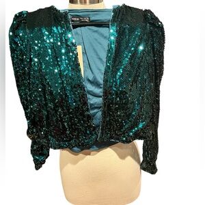 Sequin bolero jacket, NWT in a teal green